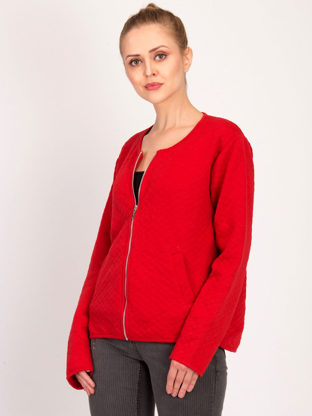 Kotty Women Red Self Design Tailored Jacket