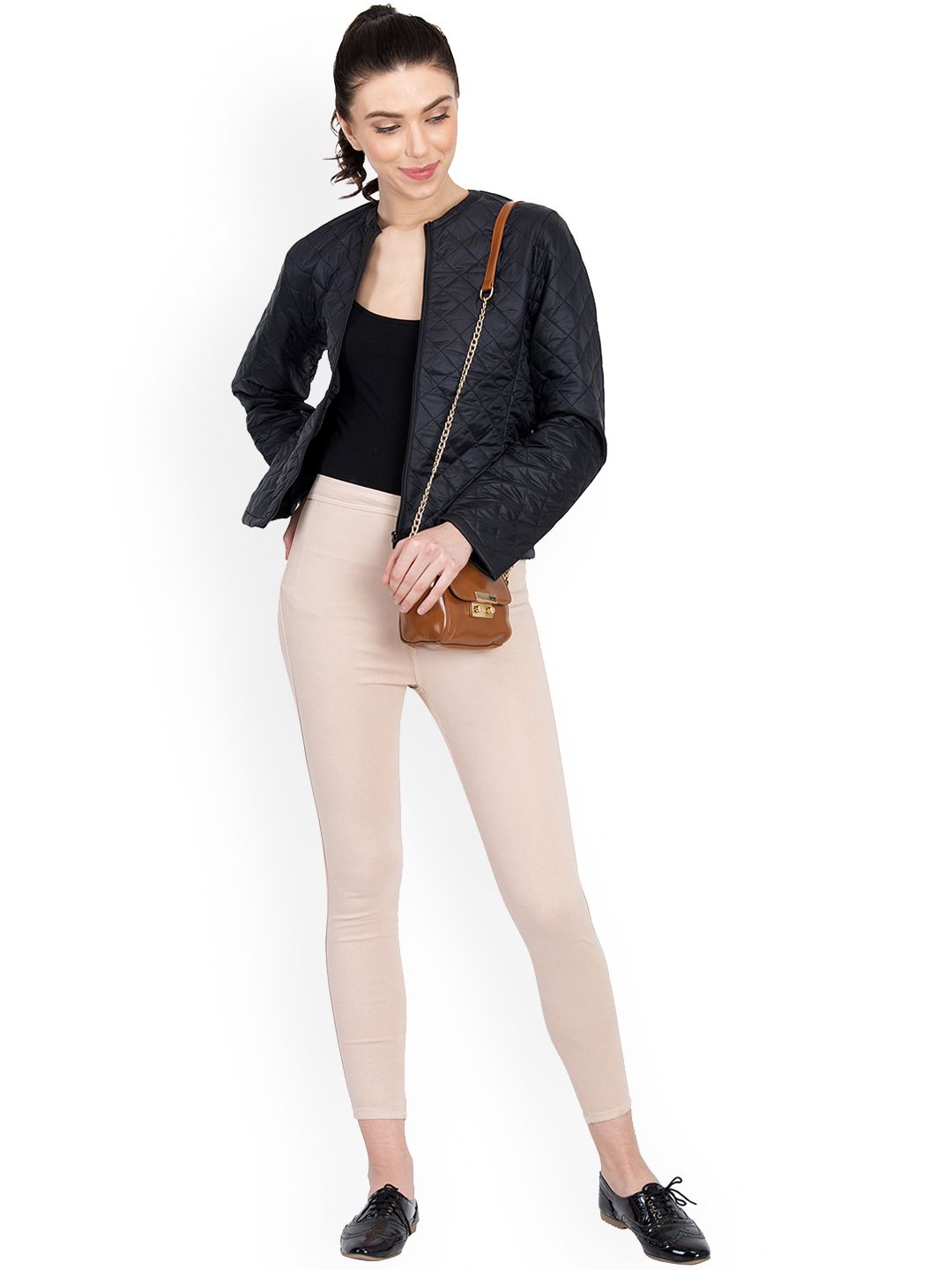 Kotty Women Black Solid Quilted Jacket