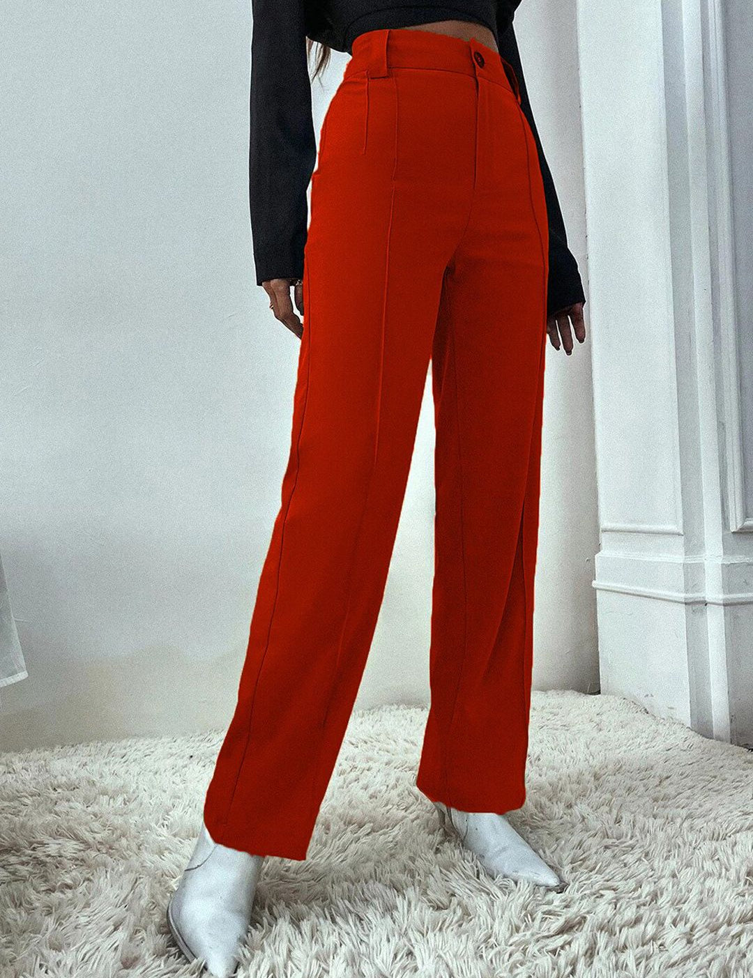 KOTTY BIZwear Women Relaxed Straight Fit High-Rise Easy Wash Parallel Trouser