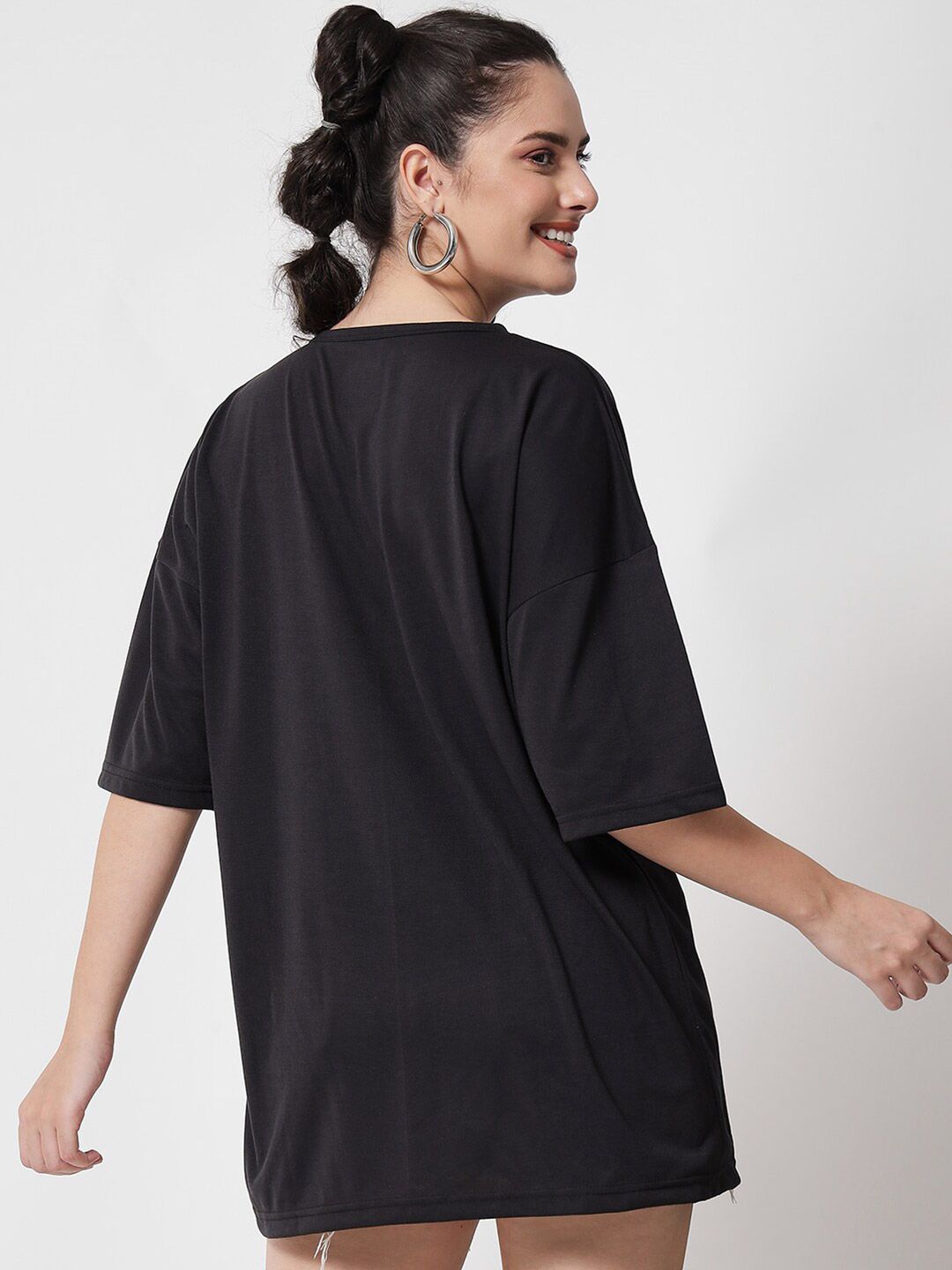 Kotty Women Black Printed Oversized T-shirt