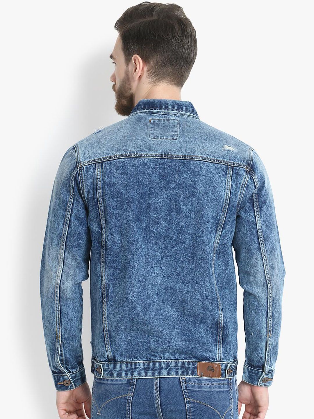 Kotty Men Blue Solid Denim Jacket