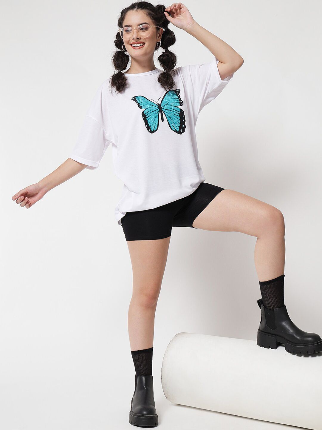 Kotty Women White Typography Printed Oversized T-shirt