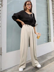 KOTTY BIZwear Women Relaxed Straight Leg Straight Fit Easy Wash Pleated Parallel Trousers