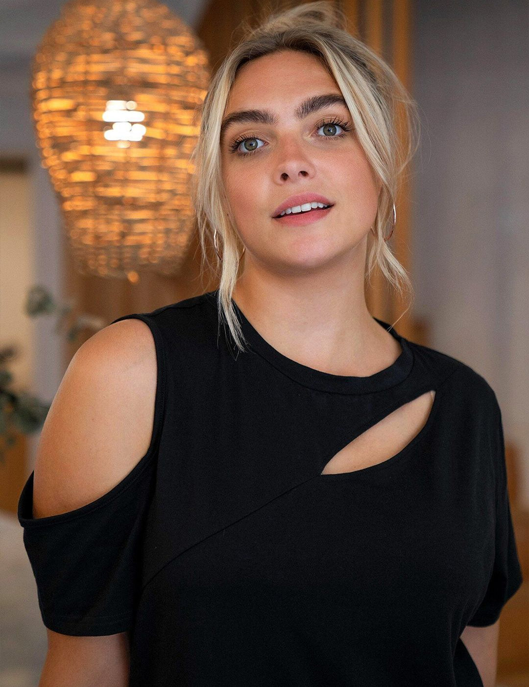 KOTTY Solid Round Neck Cold-Shoulder Top