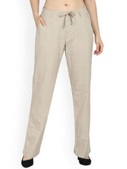 Kotty Women Beige Regular Fit Solid Linen Regular Trousers