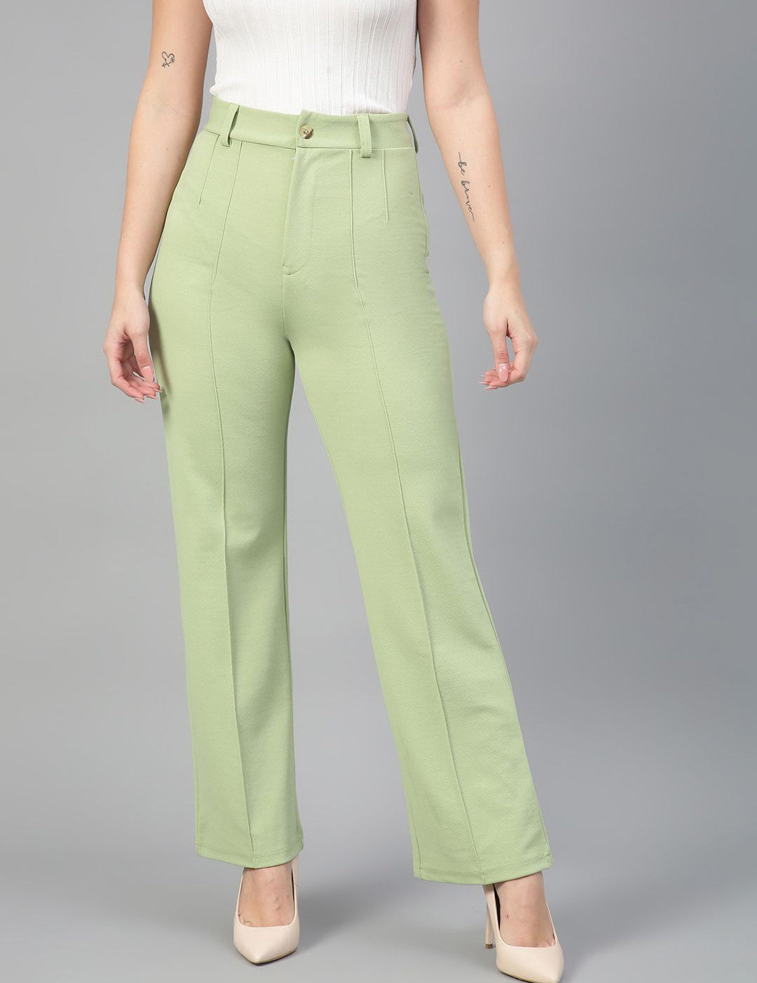 KOTTY BIZwear Women Relaxed Straight Fit High-Rise Easy Wash Pleated Parallel Trousers