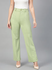 KOTTY BIZwear Women Relaxed Straight Fit High-Rise Easy Wash Pleated Parallel Trousers