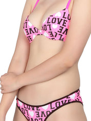Kotty Women Pink & Black Printed Lingerie Set