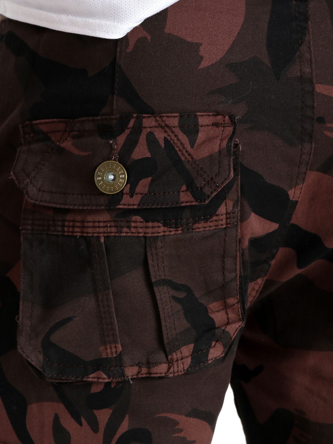 Kotty Men Olive Green & Brown Regular Fit Printed Cargos