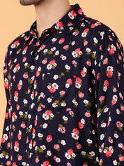 Kotty Men Relaxed Spread Collar Graphic Printed Cotton Casual Shirt