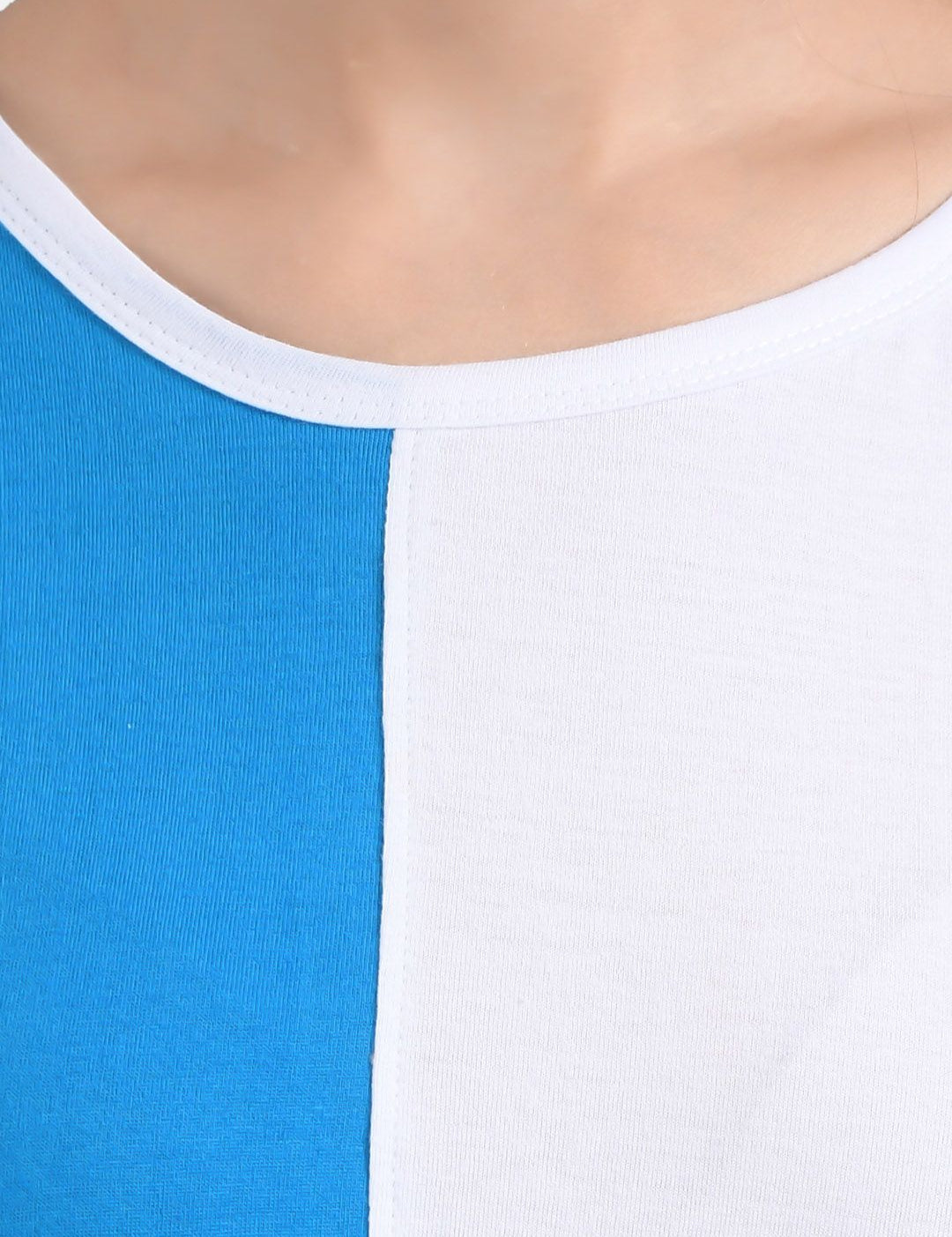 Kotty Women White & Blue Colourblocked T-shirt