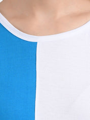 Kotty Women White & Blue Colourblocked T-shirt