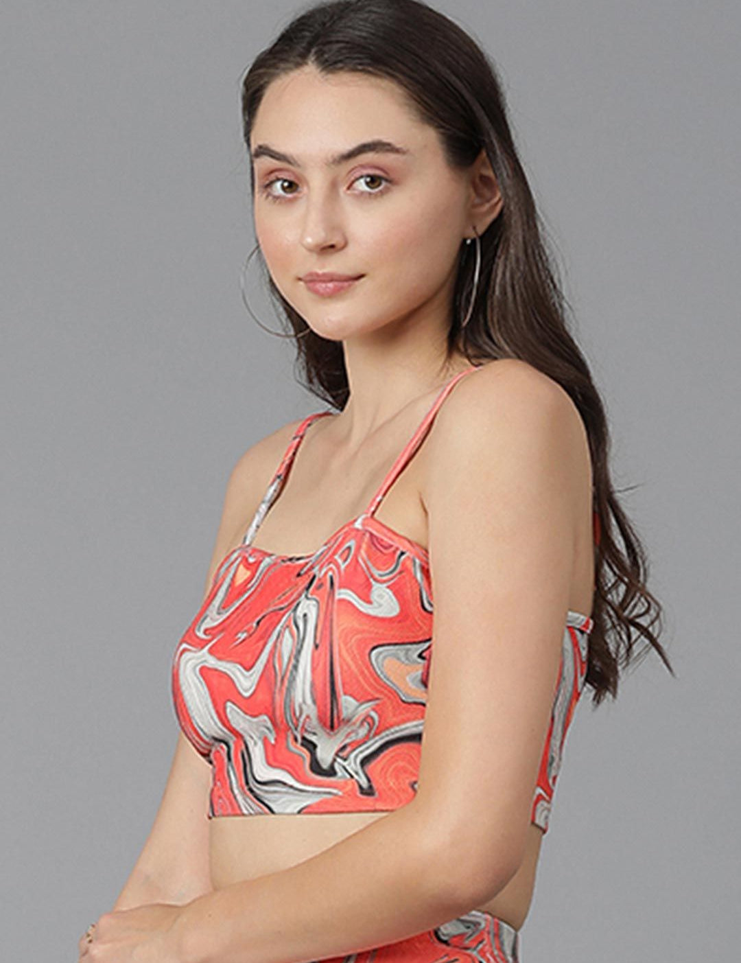 Kotty Printed Shoulder Straps Crop Top