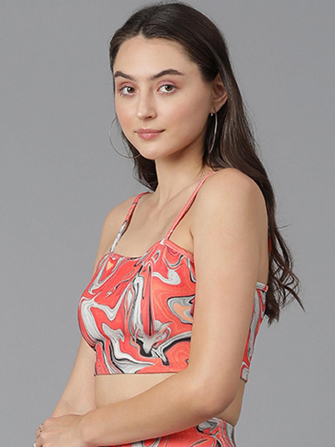 Kotty Printed Shoulder Straps Crop Top
