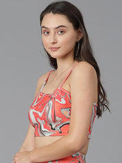 Kotty Printed Shoulder Straps Crop Top