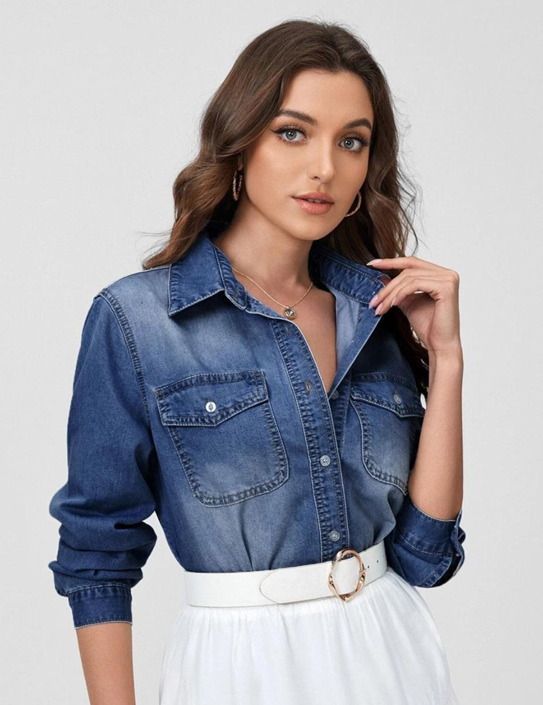 Kotty Blue Relaxed Faded Spread Collar Casual Shirt