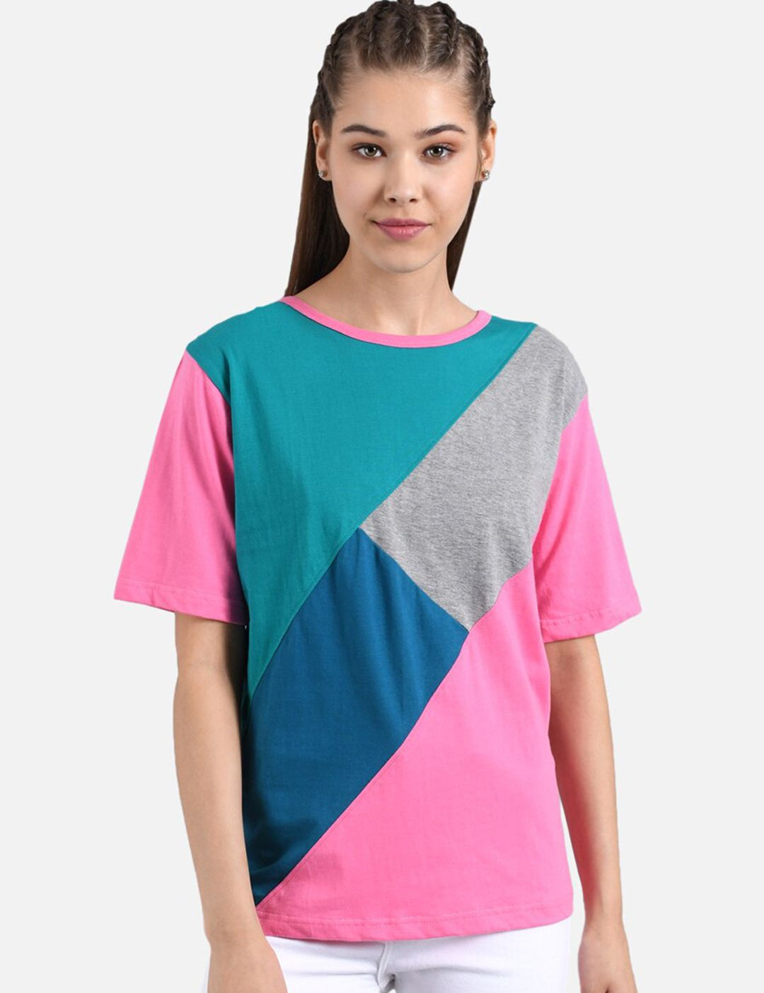 Kotty Women Pack of 2 Colourblocked Round Neck T-shirts