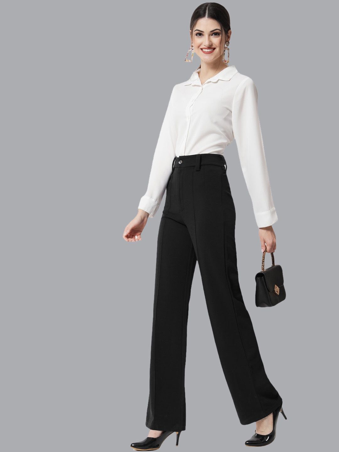 Kotty Women Pack Of 2 Straight Fit High-Rise Easy Wash Parallel Trousers