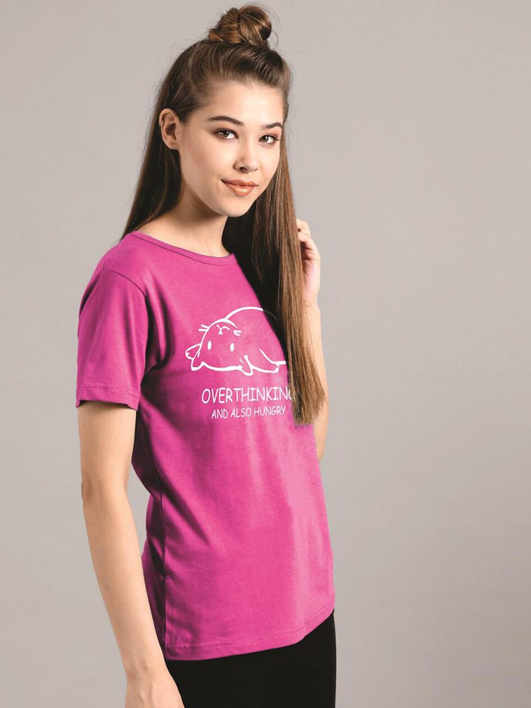 Kotty Women Purple Printed Round Neck T-shirt