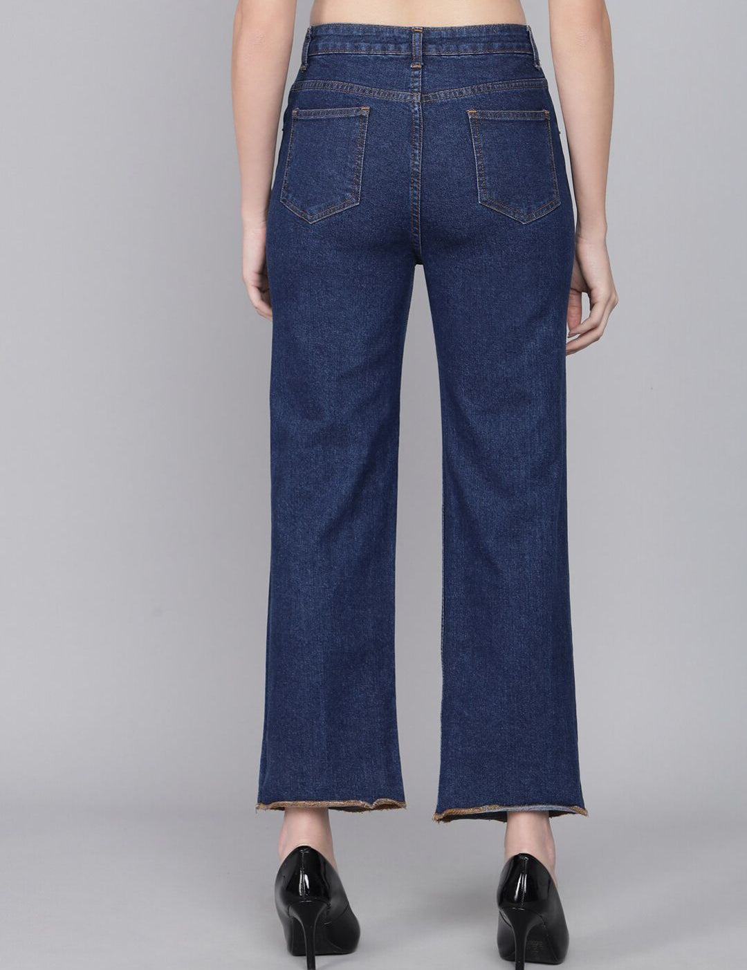 Kotty Women Blue Flared High-Rise Low Distress Jeans