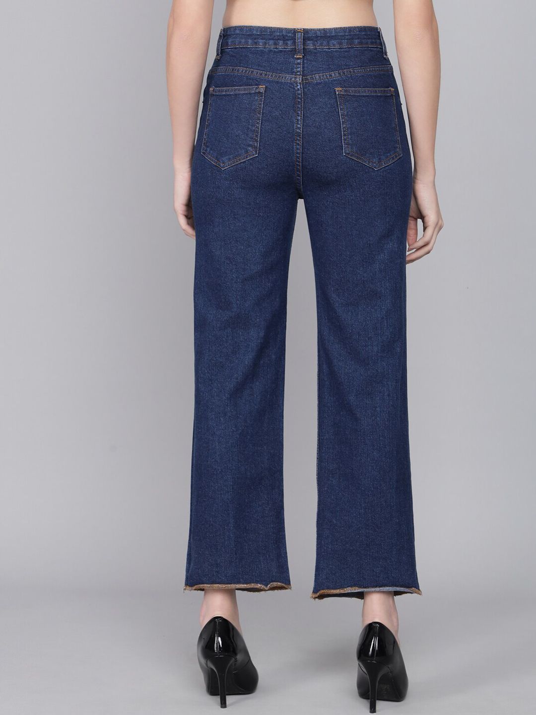 Kotty Women Blue Flared High-Rise Low Distress Jeans