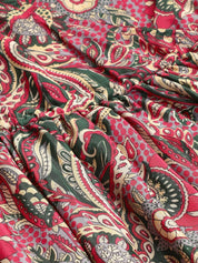 Kotty Green & Pink Ethnic Motifs Printed V-Neck Crepe Fit & Flare Dress