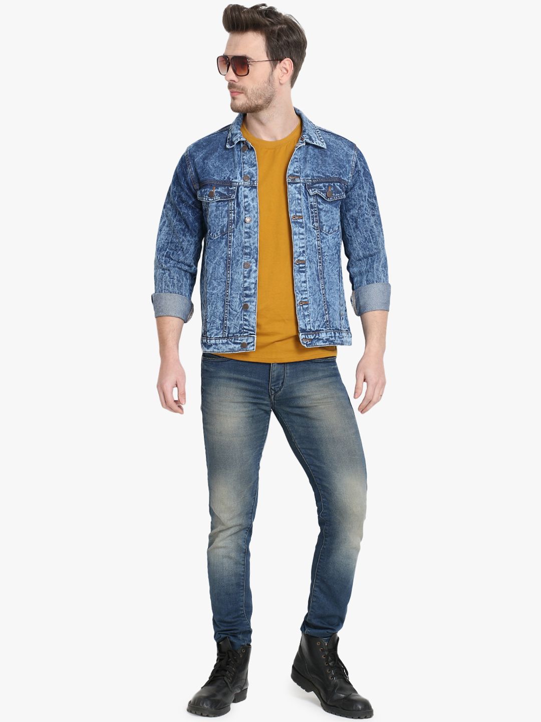Kotty Men Blue Solid Denim Jacket