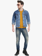 Kotty Men Blue Solid Denim Jacket
