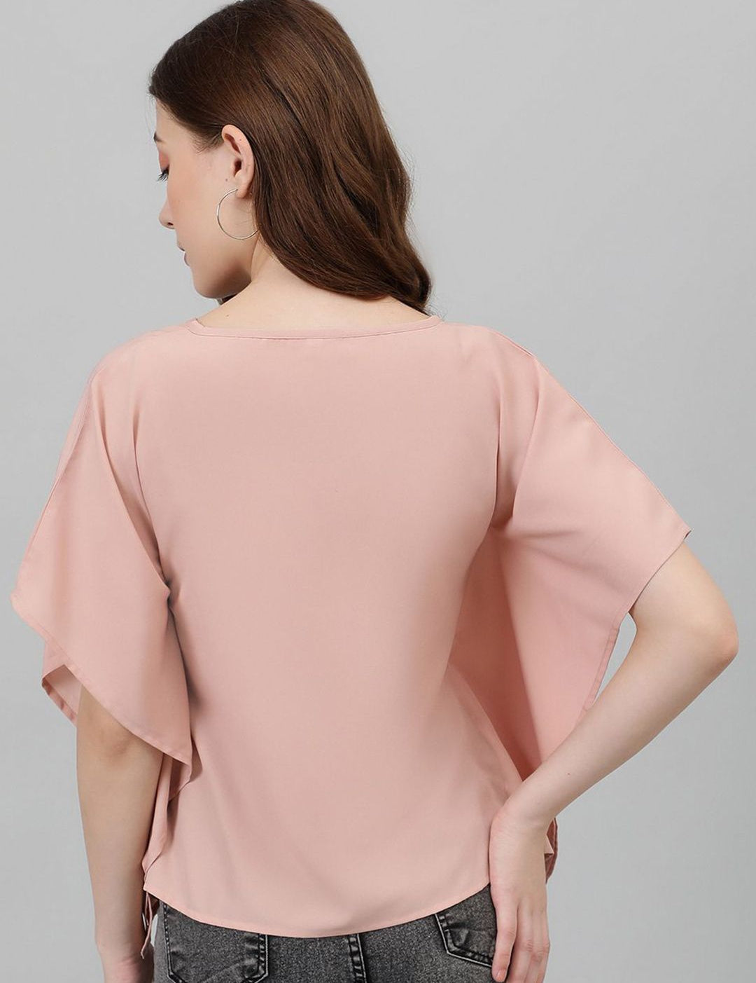 Kotty V-Neck Batwing Sleeves Solid Top