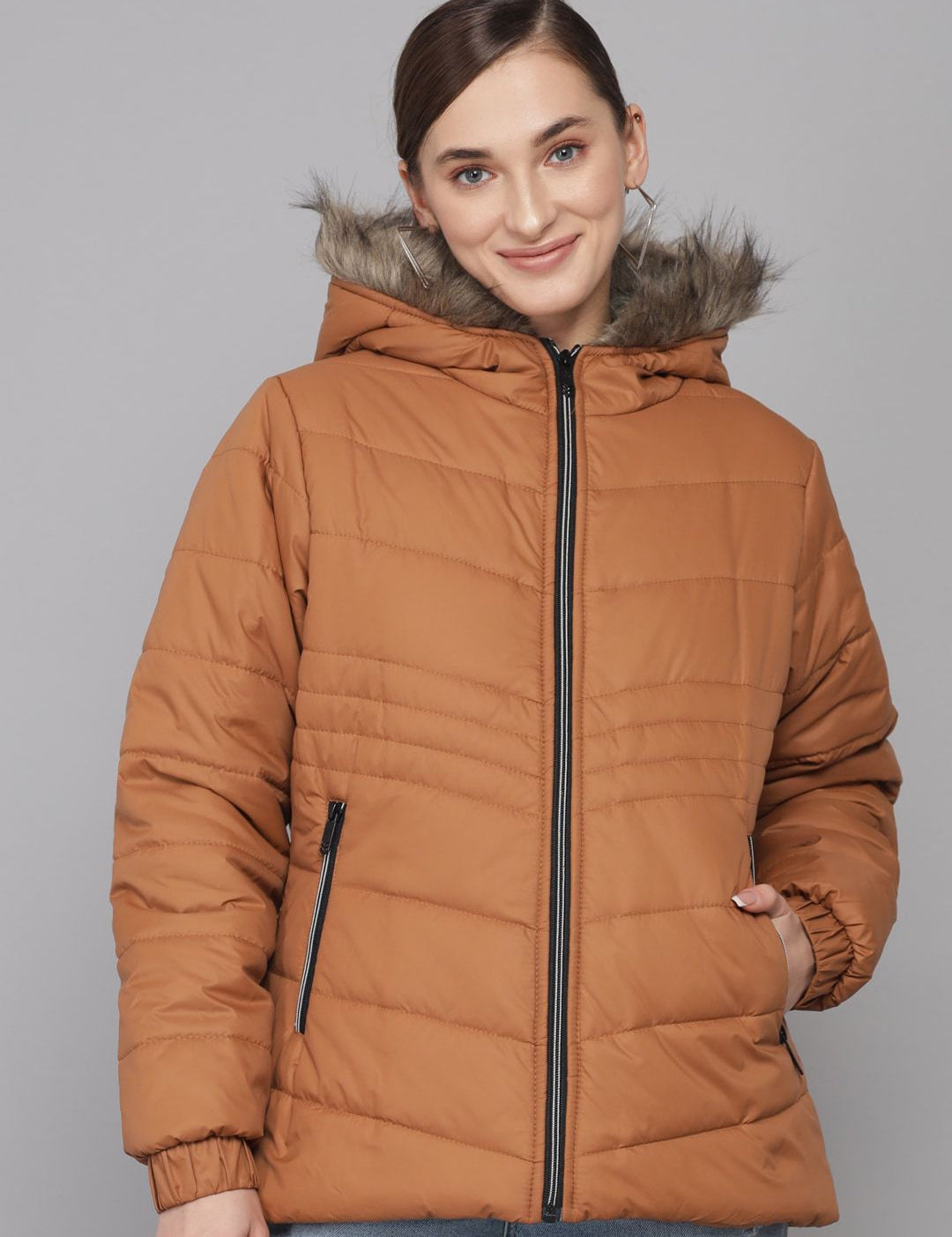 Kotty Women Brown Hooded Parka Jacket