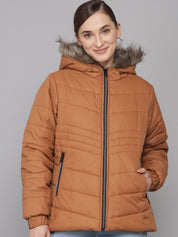 Kotty Women Brown Hooded Parka Jacket
