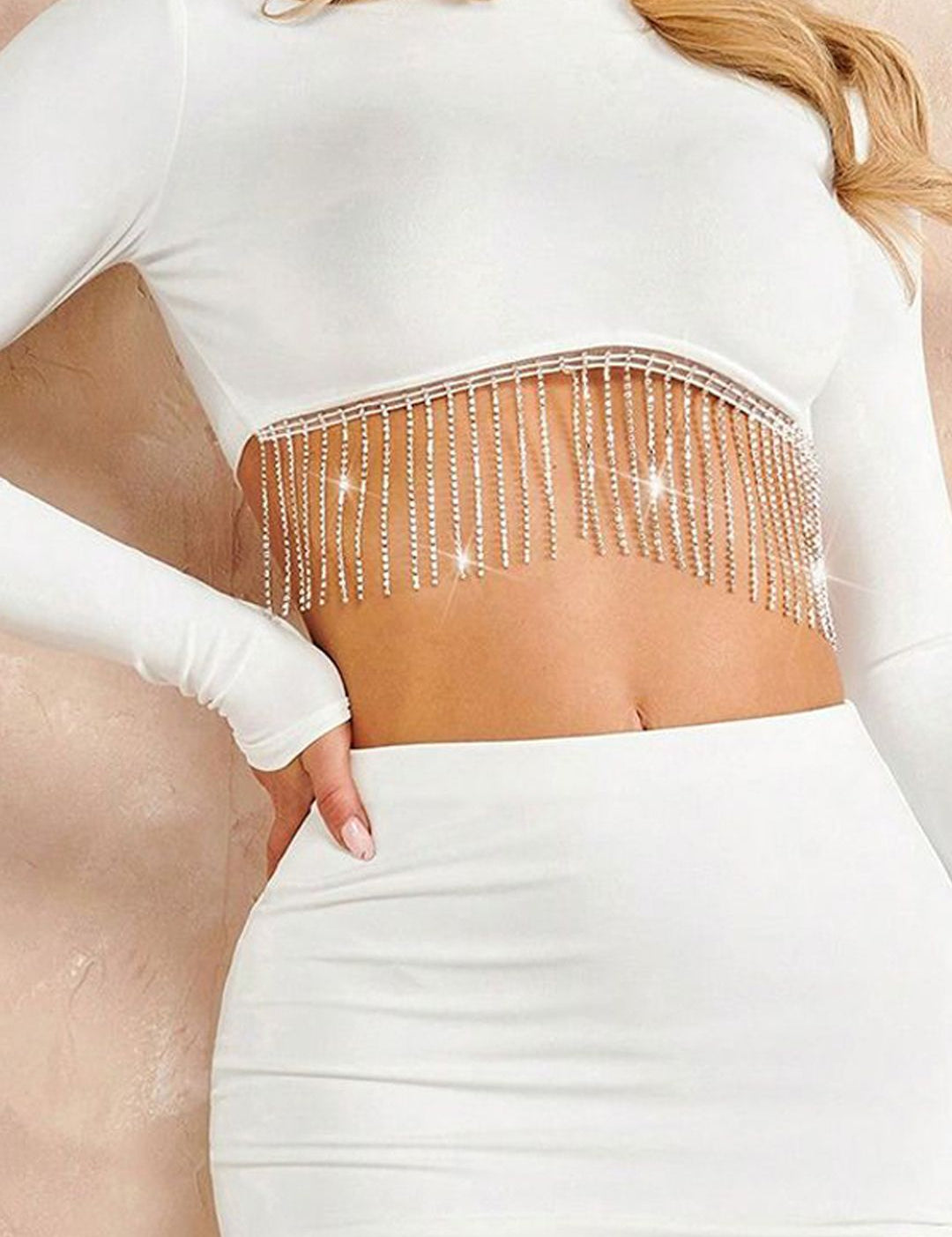 Kotty White High Neck Top With Skirt