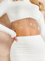 Kotty White High Neck Top With Skirt