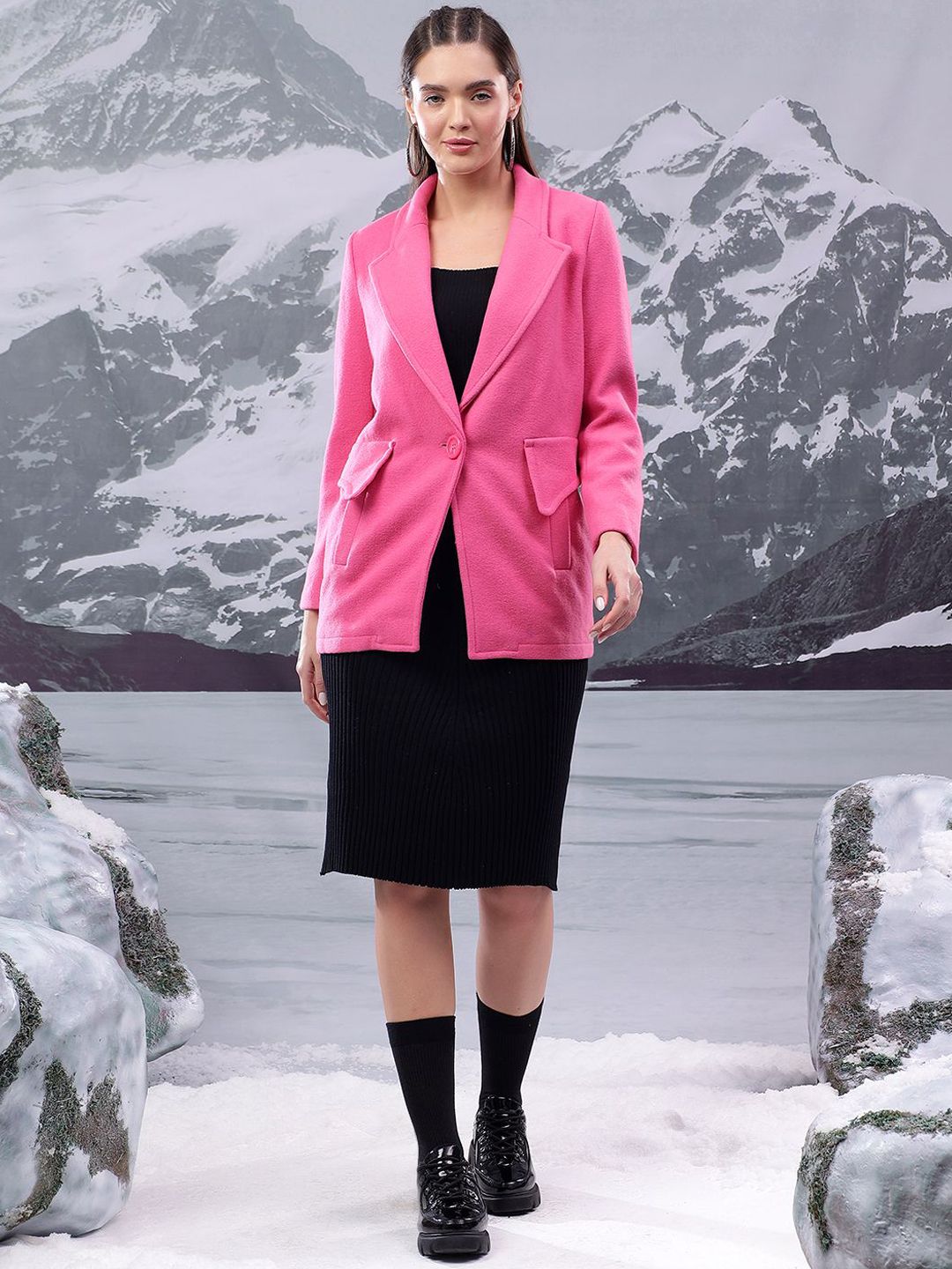Kotty Women Notched Lapel Single-Breasted Overcoat