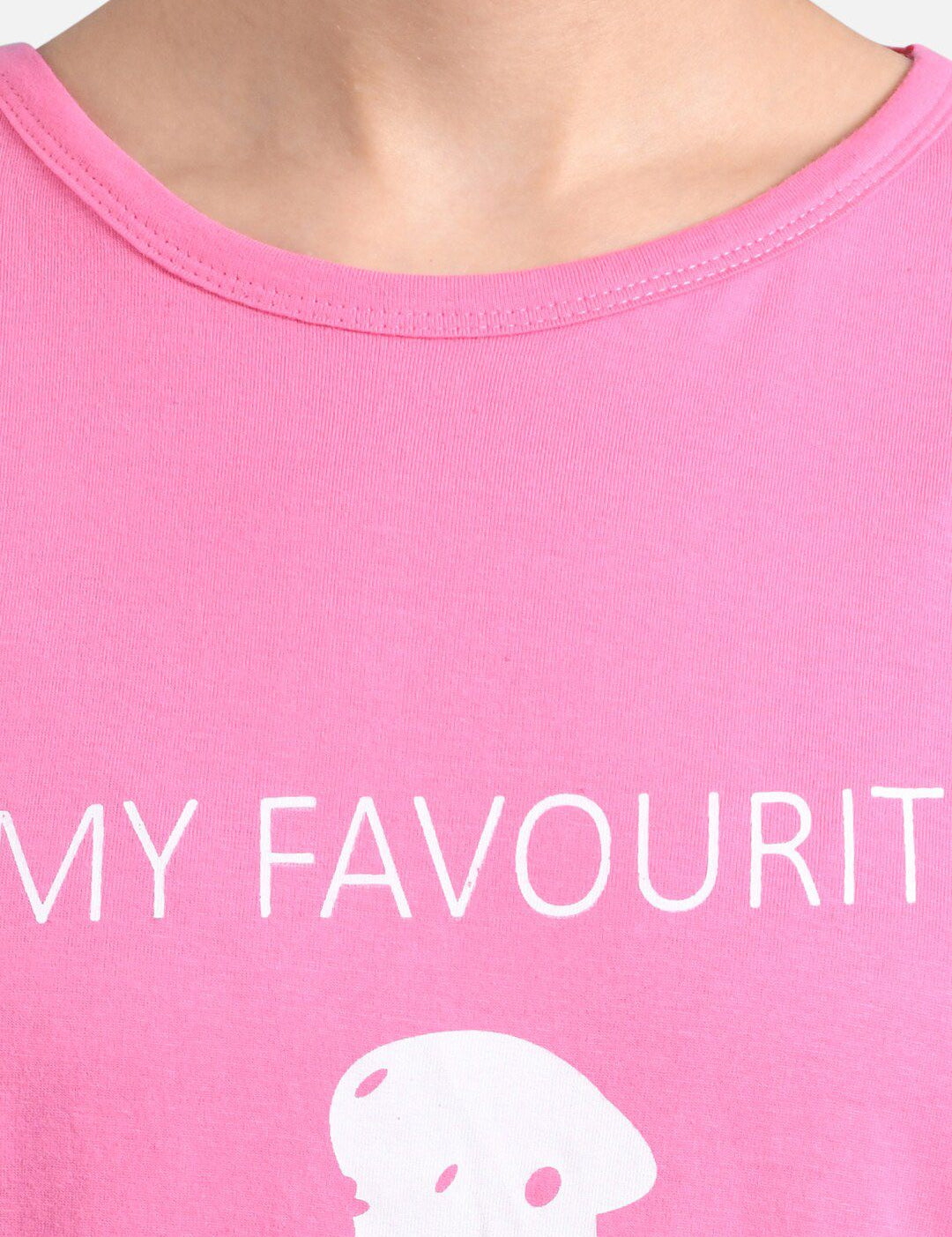 Kotty Women Pink & White Printed Round Neck T-shirt