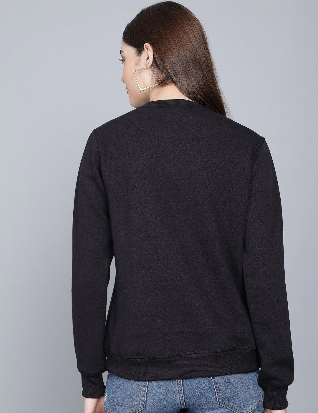 Kotty Women Black Printed Round Neck Sweatshirt