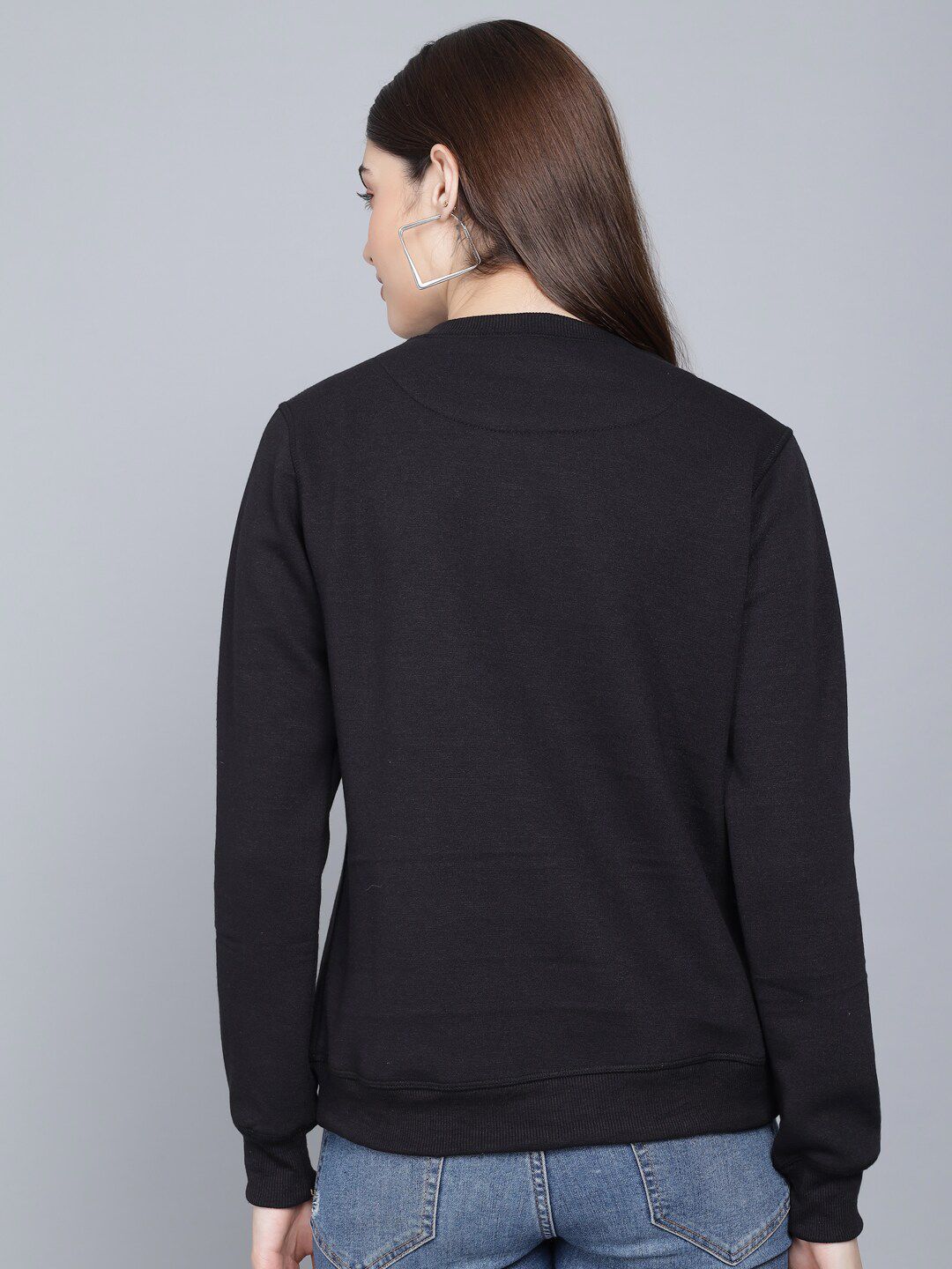 Kotty Women Black Printed Round Neck Sweatshirt