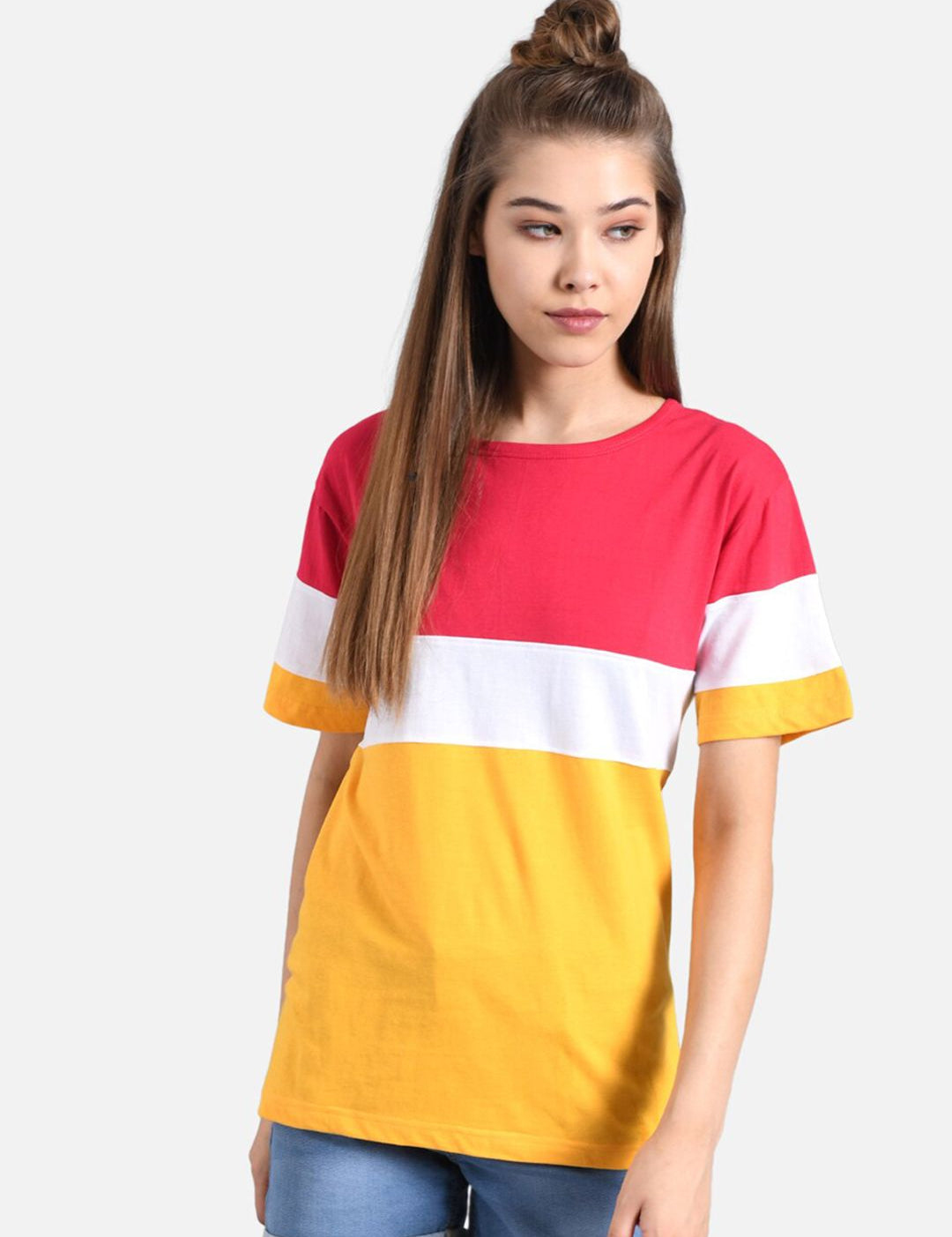 Kotty Women Pack Of 2 Yellow Colourblocked Round Neck T-shirt