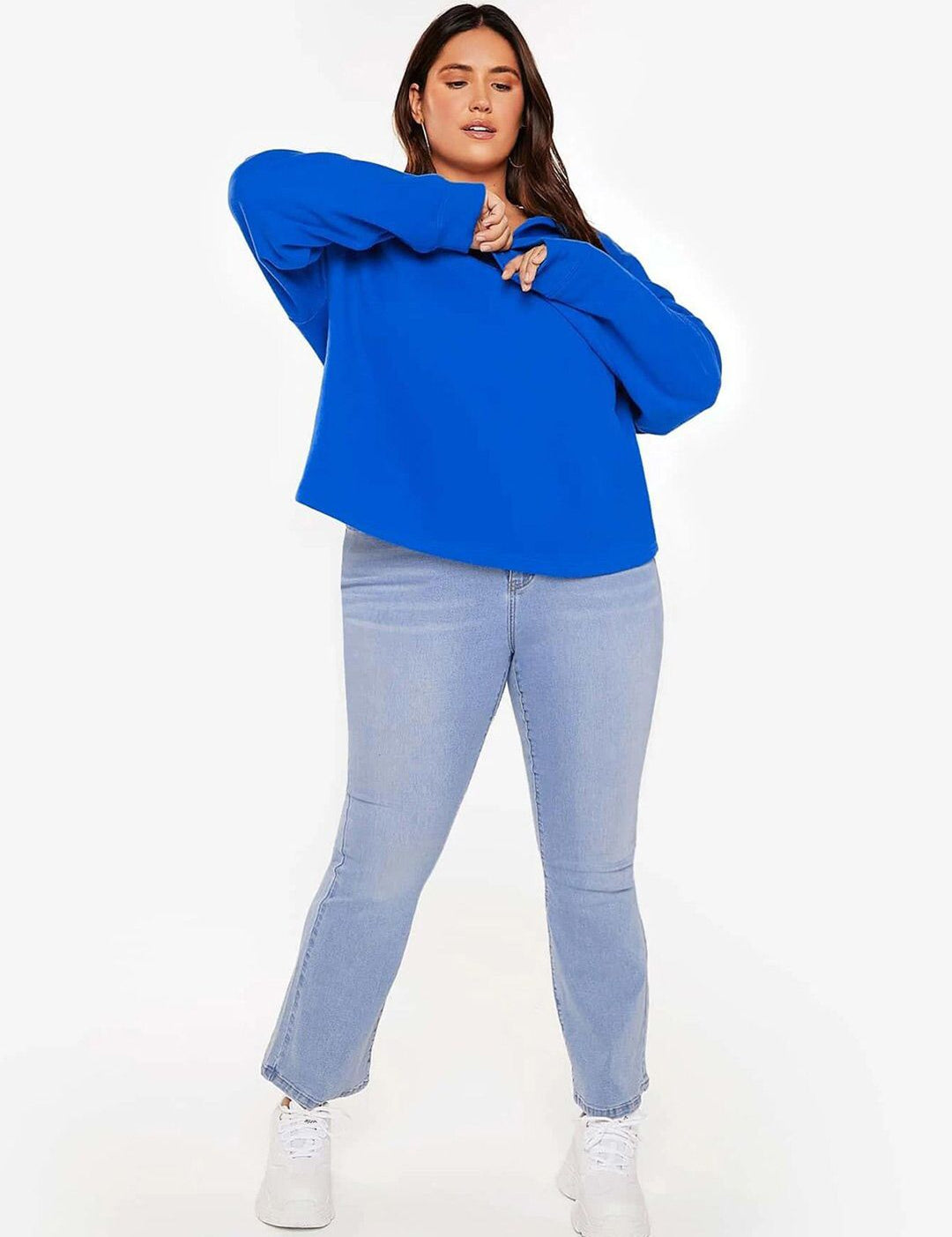 Kotty Plus Size Shirt Collar Drop Shoulder Fleece Sweatshirt