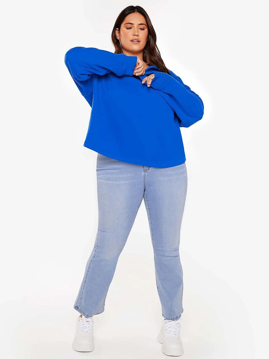 Kotty Plus Size Shirt Collar Drop Shoulder Fleece Sweatshirt
