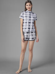 Kotty Women White & Black Checked Night Suit