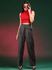 Stylecast X KOTTY BIZwear Women Relaxed Straight Leg Fit High-Rise Pleated Parallel Trouser