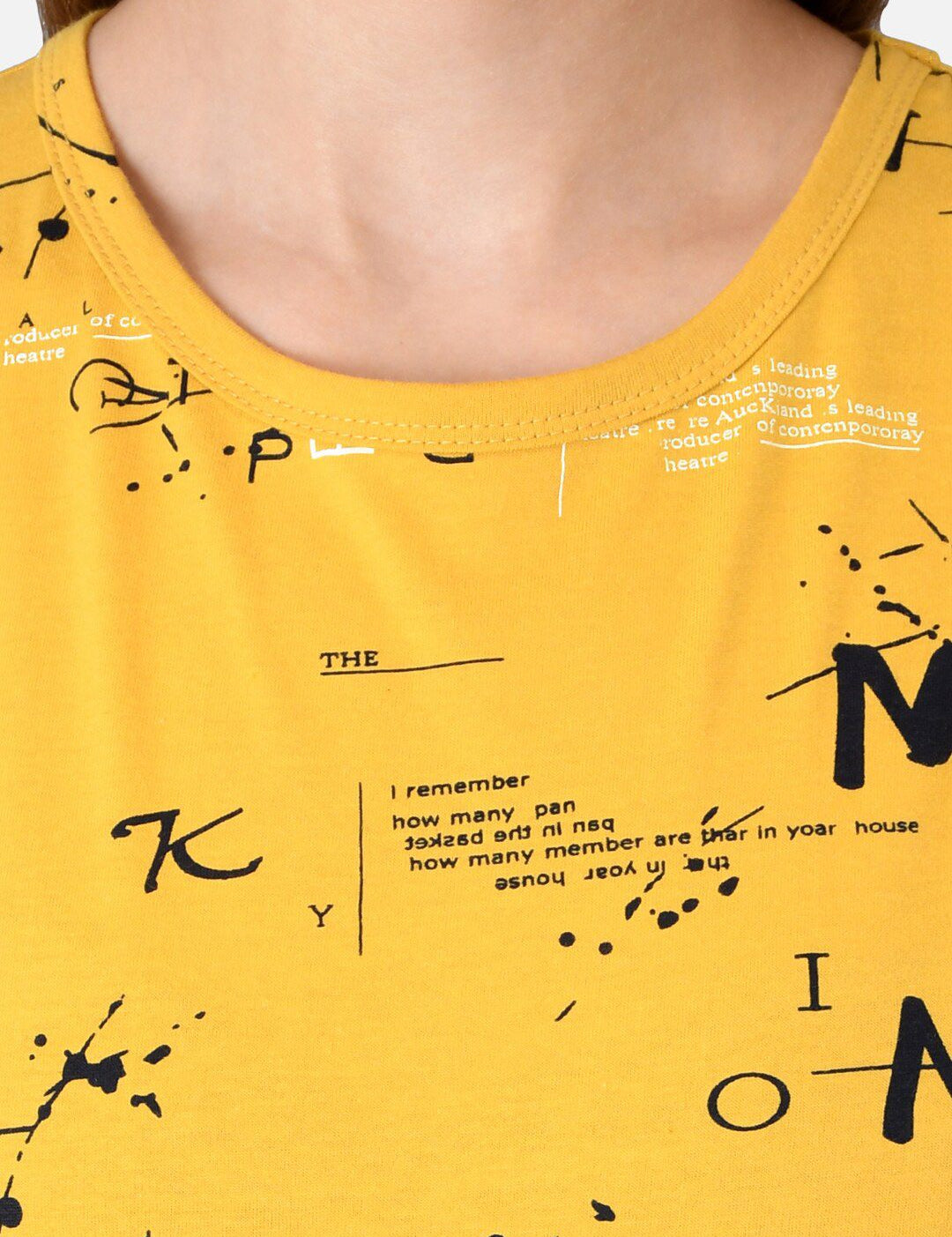 Kotty Women Mustard Yellow & Black Printed T-shirt