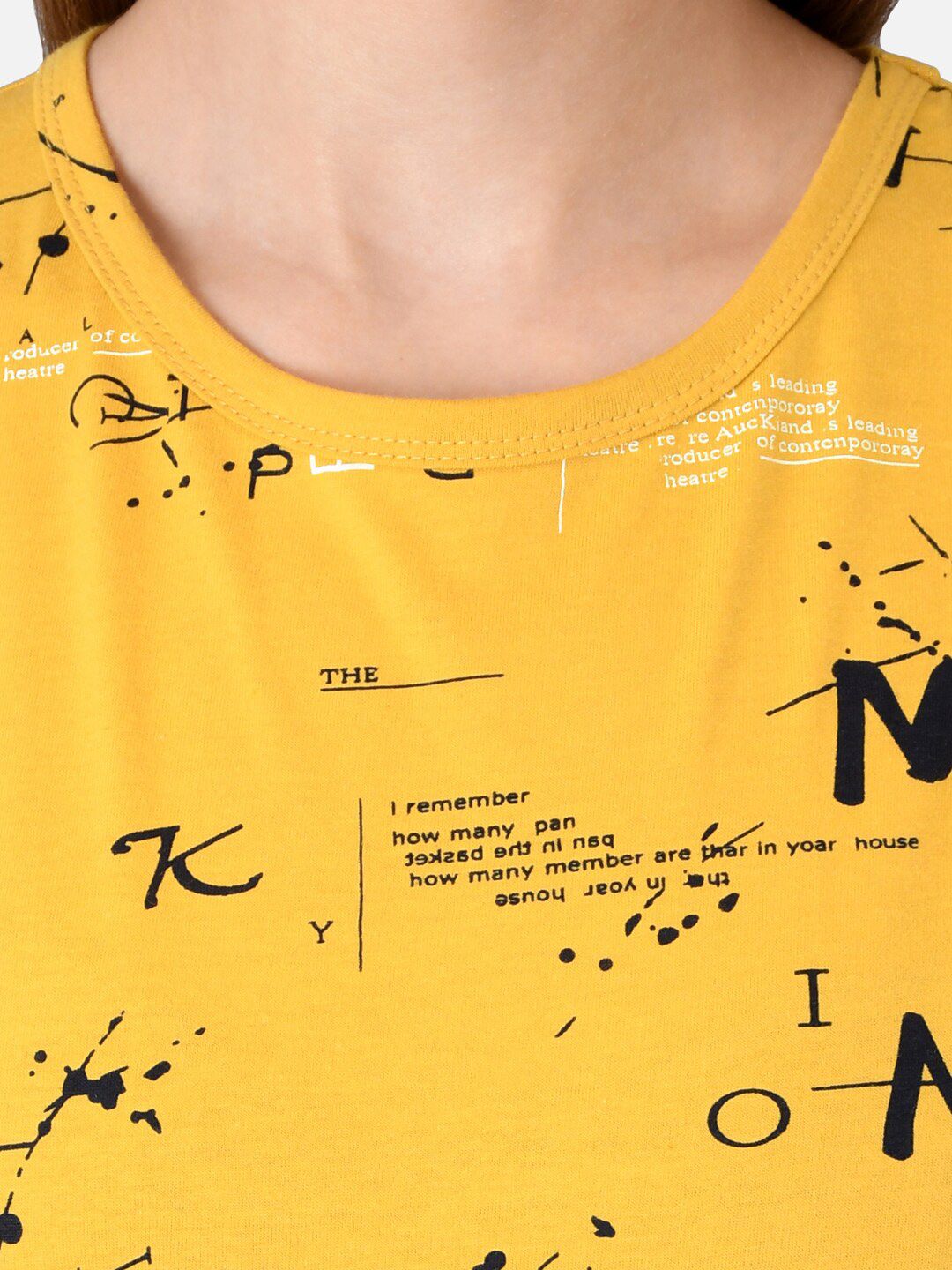 Kotty Women Mustard Yellow & Black Printed T-shirt