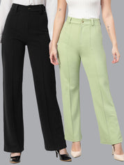 Kotty Women Pack Of 2 Straight Fit High-Rise Easy Wash Parallel Trousers