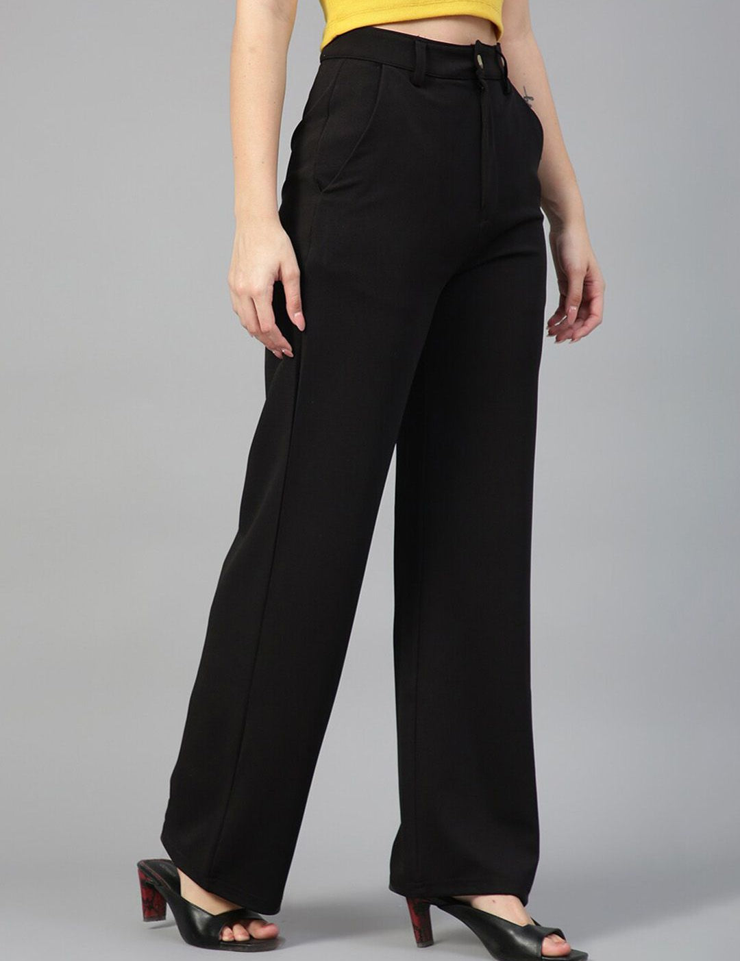 KOTTY BIZwear Women Relaxed Straight Fit High-Rise Easy Wash Trousers