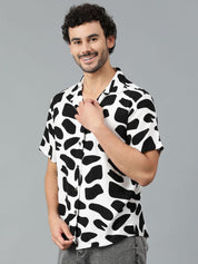 Kotty Men Cuban Collar Abstract Printed Casual Shirt