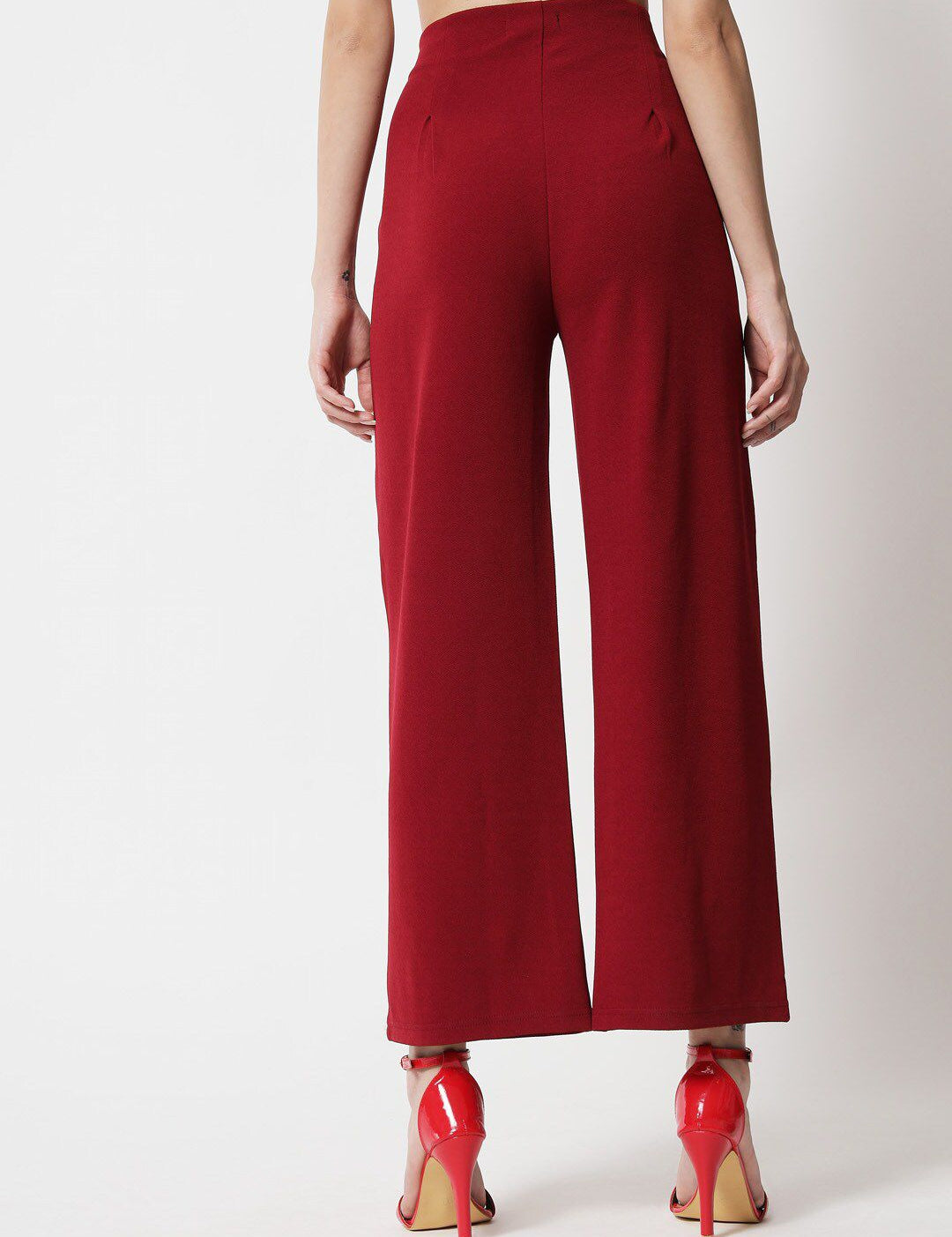 Kotty Women Maroon Relaxed Straight Fit High-Rise Easy Wash Trousers