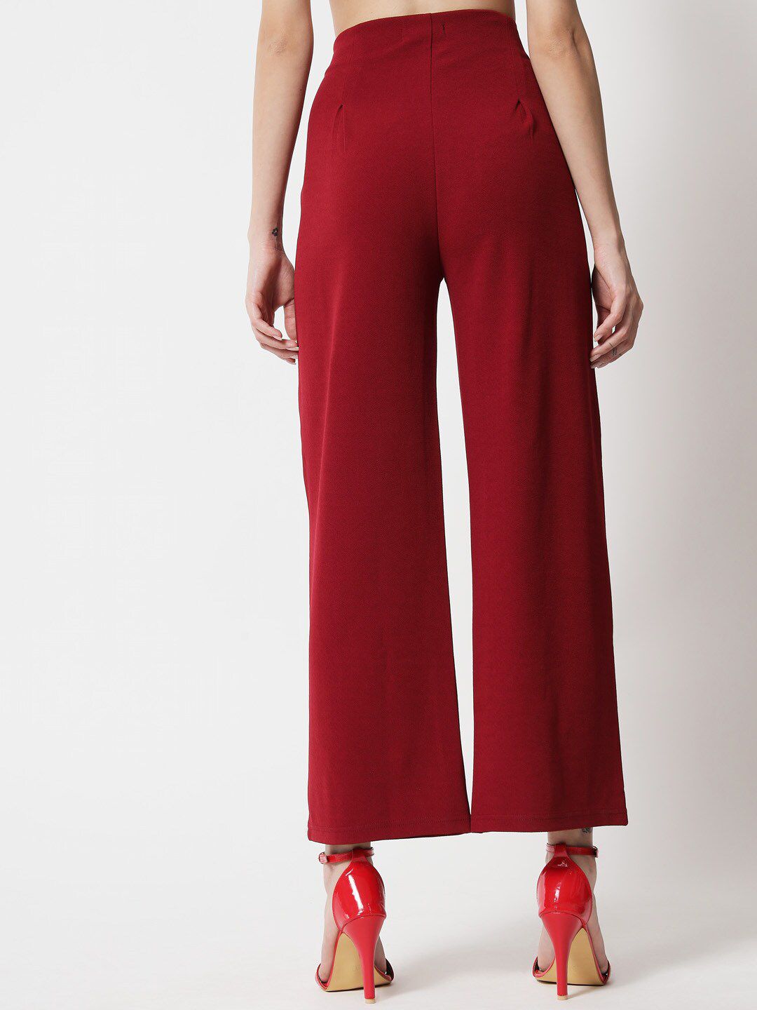 Kotty Women Maroon Relaxed Straight Fit High-Rise Easy Wash Trousers