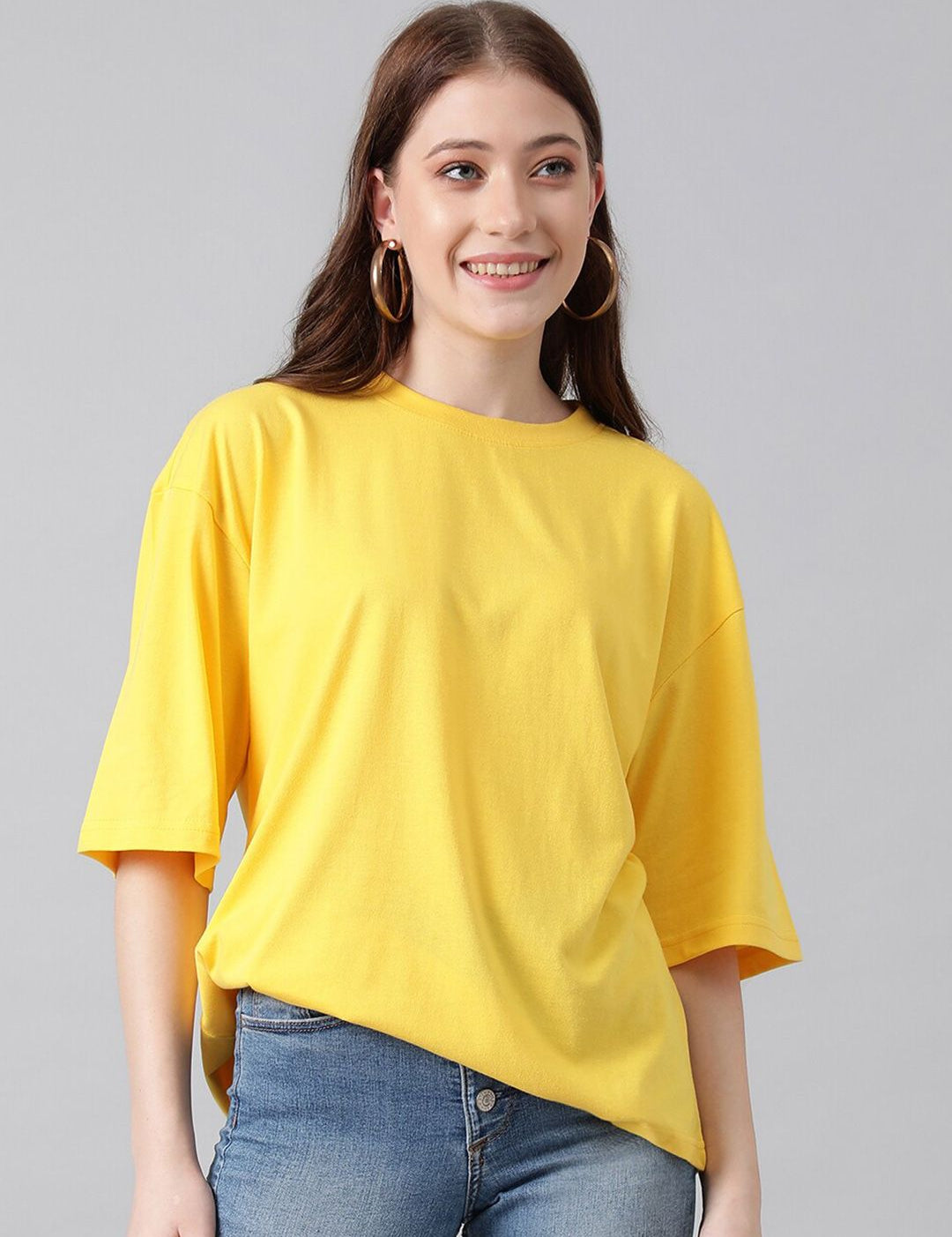 KOTTY Basics Round Neck Drop-Shoulder Sleeves Oversized T-shirt